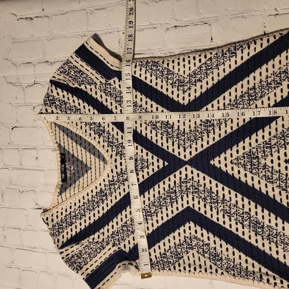 Nic+Zoe Spanish Stripe Chevron Blue Cream Knit Sweater Size SP - Picture 7 of 9
